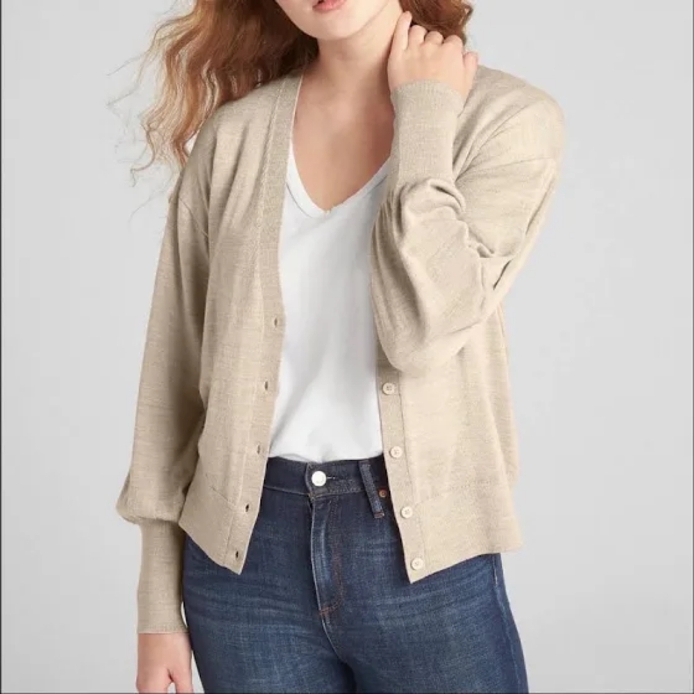 Gap Womens Merino Wool Balloon Sleeve Cardigan Sweater